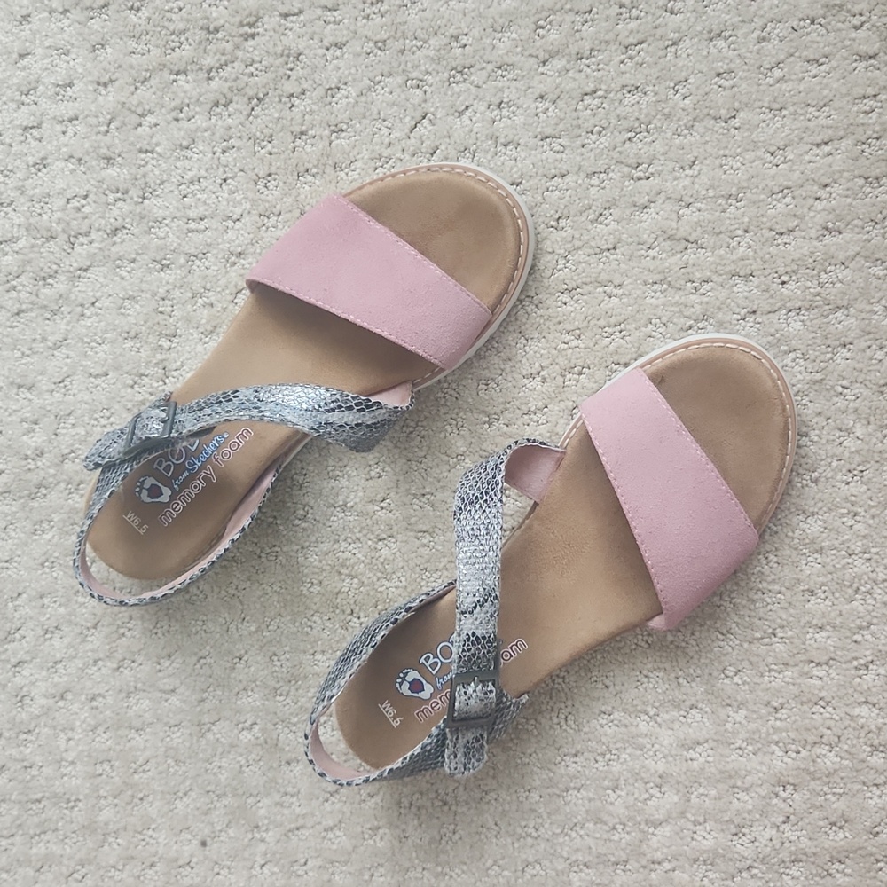 Bob's from Sketchers Pink and Snakeskin Wedge Sandal